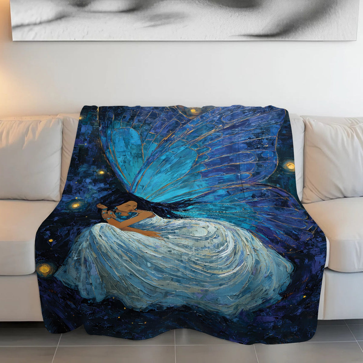 Azure Butterfly Woman Personalized Premium Blanket