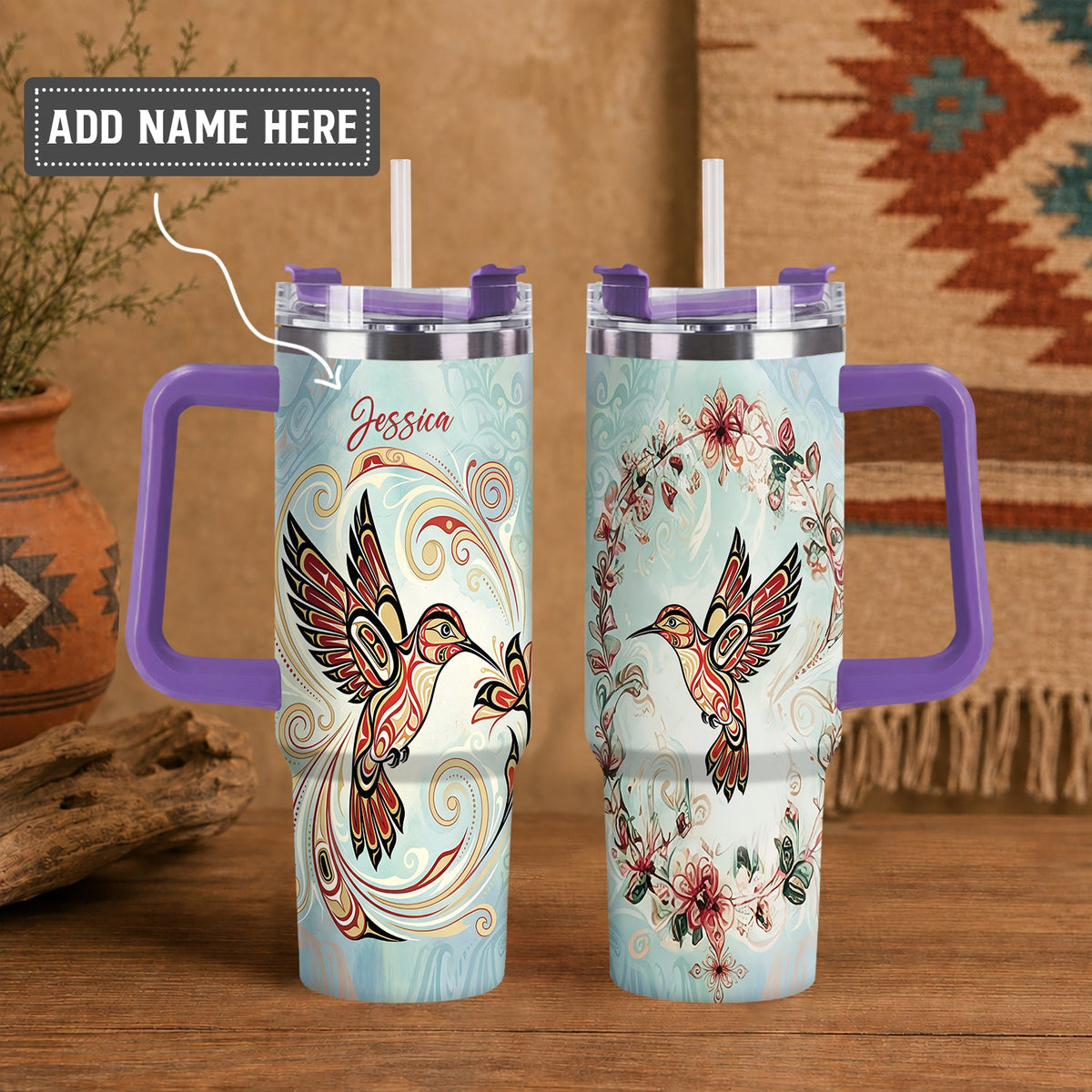 Turquoise Hummingbird Dream Personalized Tumbler
