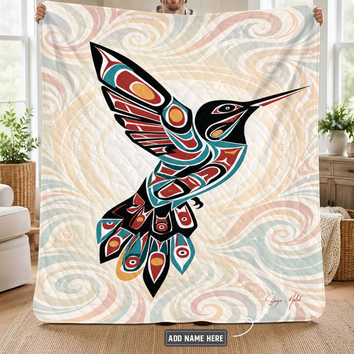 Crimson Hummingbird Grace Personalized Premium Blanket