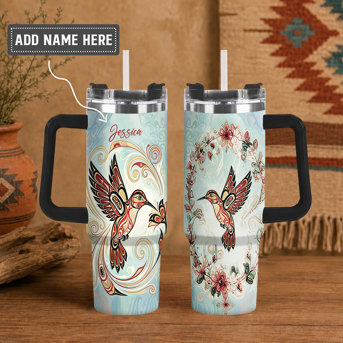Turquoise Hummingbird Dream Personalized Tumbler
