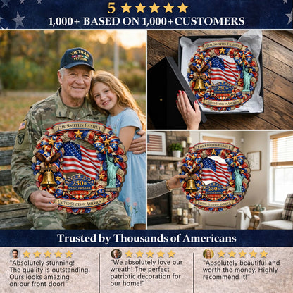 Custom Family Name Wood Sign- Personalized America 250th Anniversary Gifts For Mom, Dad, Brother, Sister, Kids - Family Forever United