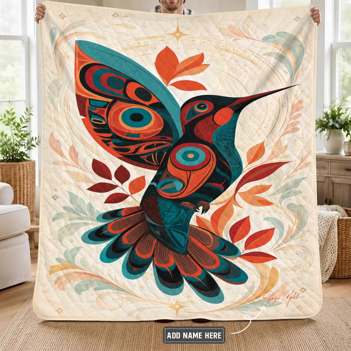 Hummingbird Ember Bloom Personalized Premium Blanket