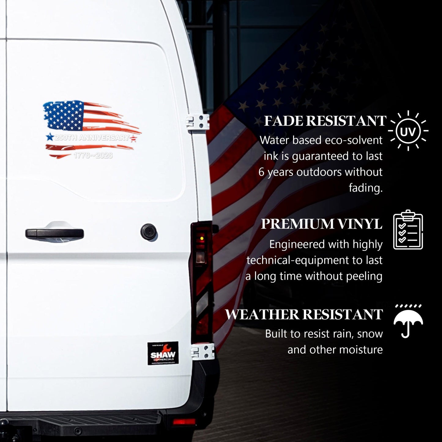 250 Years of America Flag Decal – 1776-2026 Semi-Centennial Car Window Sticker