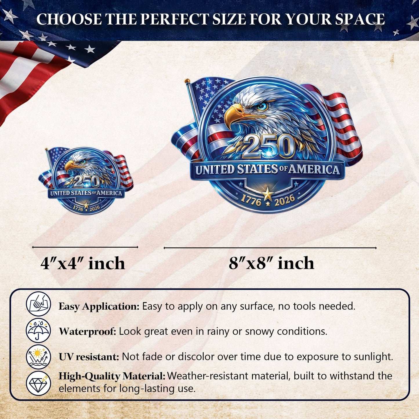 USA 250th Anniversary Eagle Decal – United States of America 1776–2026 Patriotic Sticker