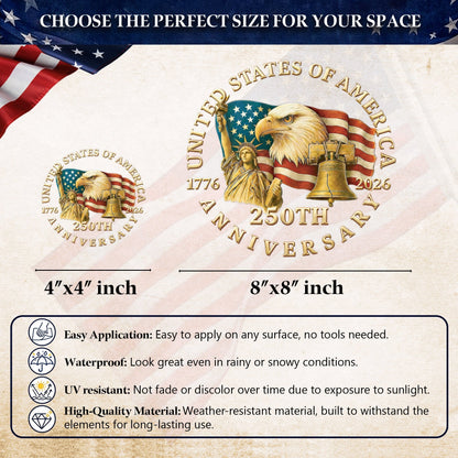 USA Flag Eagle Liberty Bell 250th Anniversary Decal 1776-2026 Patriotic Sticker