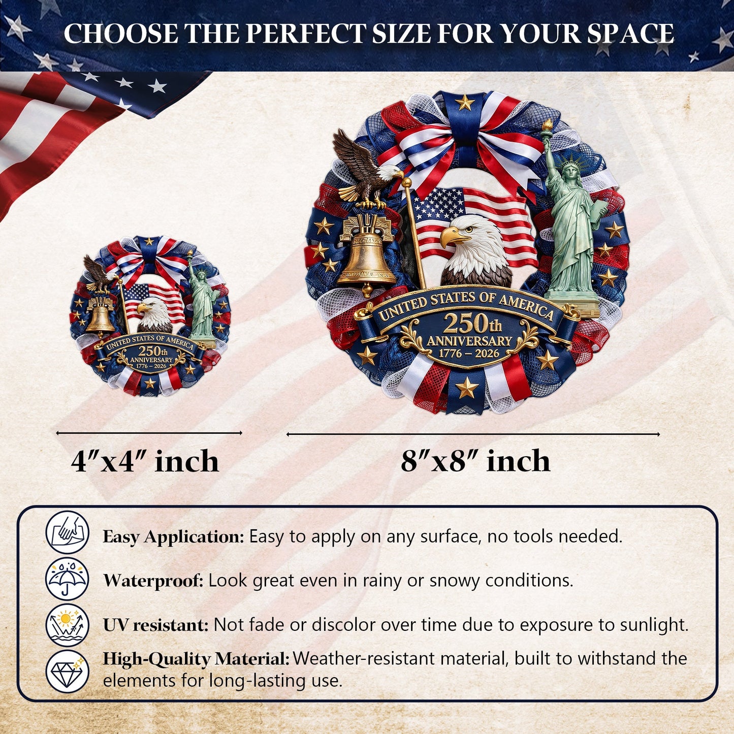 USA Flag Eagle Liberty Bell 250th Anniversary Decal 1776-2026 Patriotic Sticker