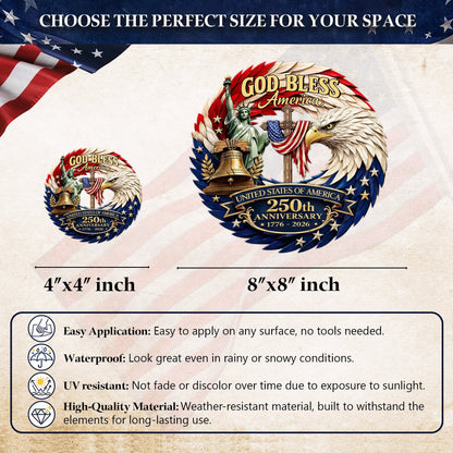 God Bless America 250th Anniversary Decal, Christian Eagle Patriotic Window Sticker