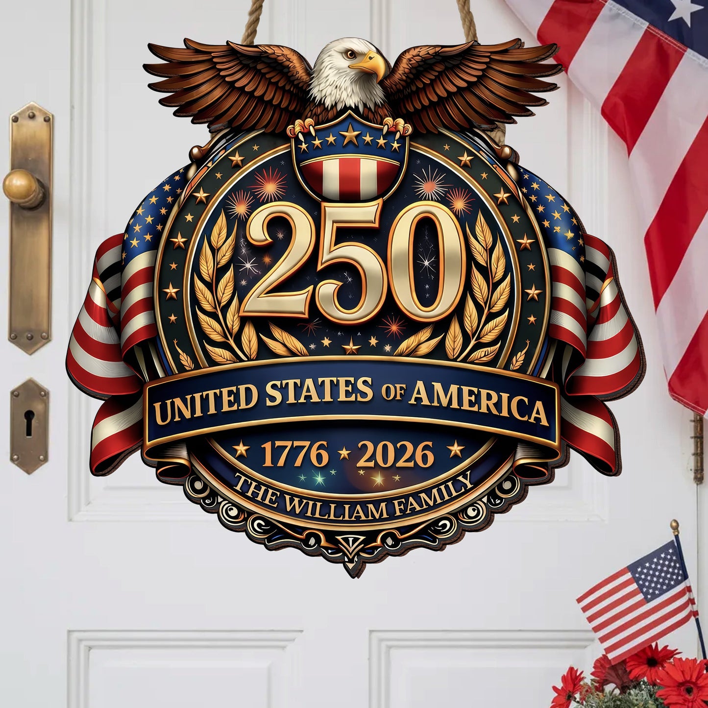 Custom Wood Sign - Personalized America 250th Anniversary Gifts For Mom, Dad, Brother, Sister, Kids