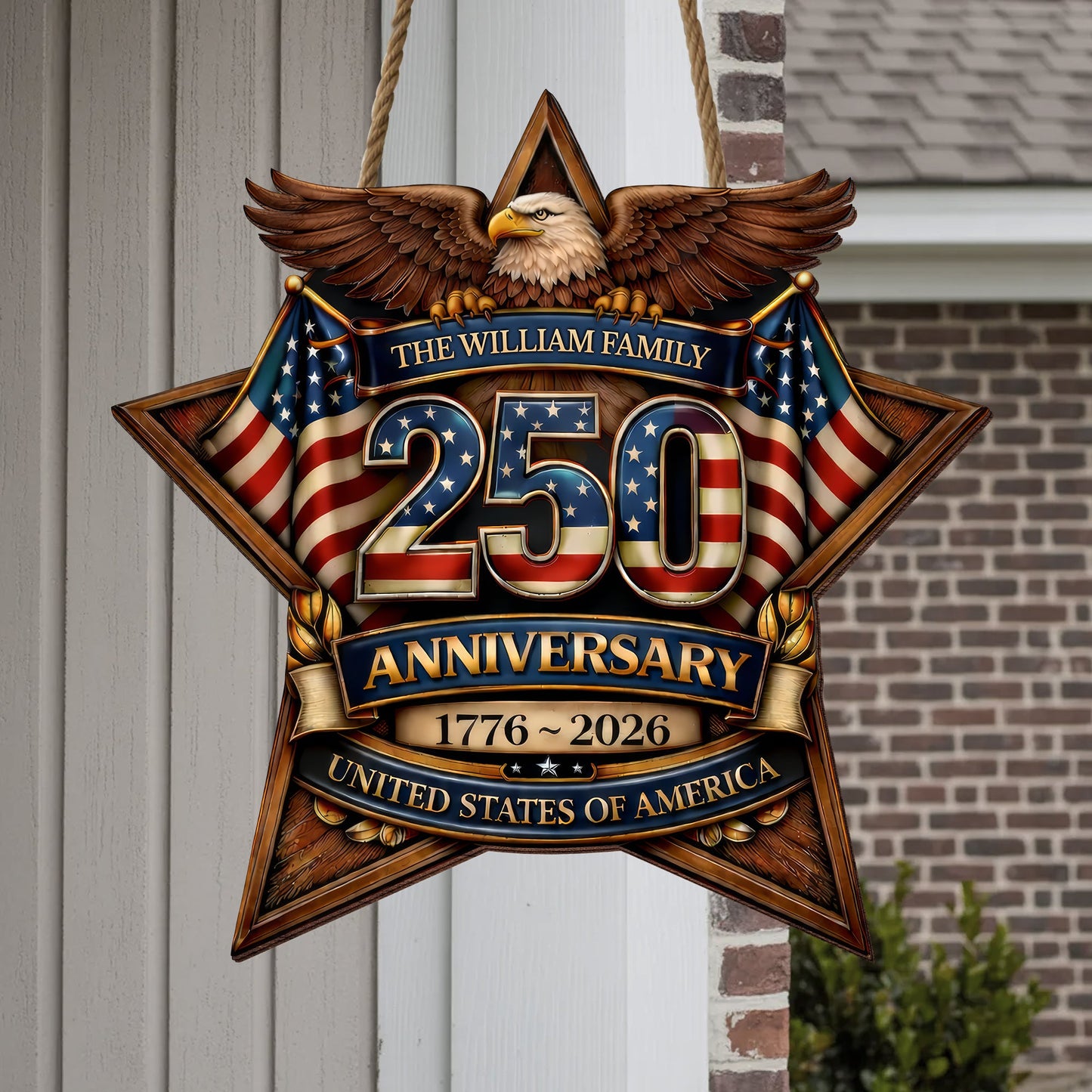 Custom Wood Sign - Personalized America 250th Anniversary Gifts For Mom, Dad, Brother, Sister, Kids - Built On Hope And Courage