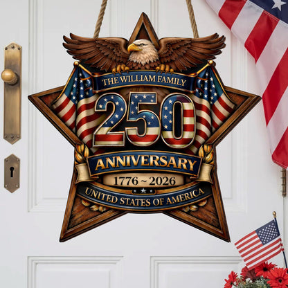 Custom Wood Sign - Personalized America 250th Anniversary Gifts For Mom, Dad, Brother, Sister, Kids - Built On Hope And Courage