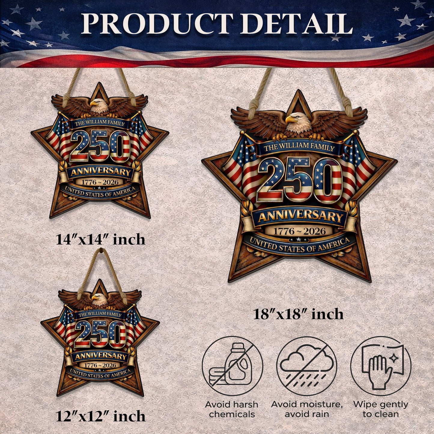 Custom Wood Sign - Personalized America 250th Anniversary Gifts For Mom, Dad, Brother, Sister, Kids - Built On Hope And Courage