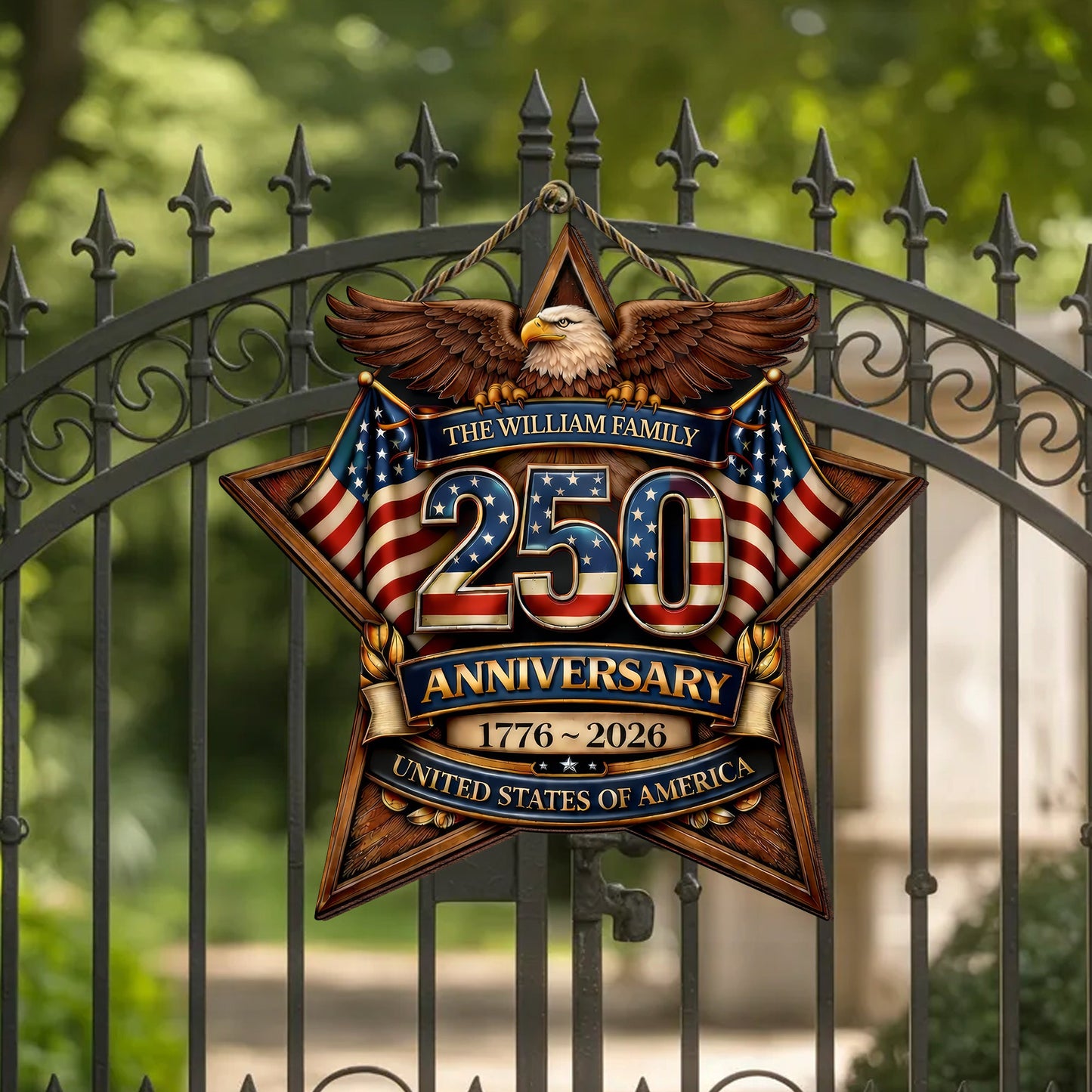 Custom Wood Sign - Personalized America 250th Anniversary Gifts For Mom, Dad, Brother, Sister, Kids - Built On Hope And Courage