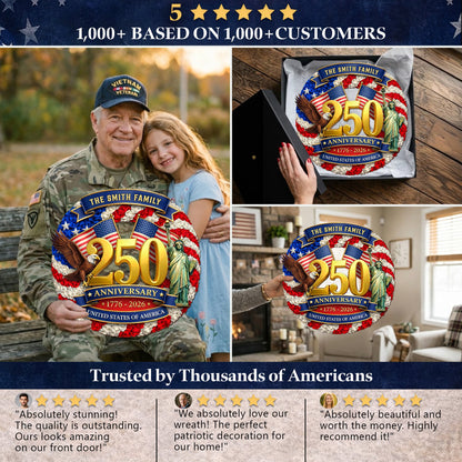 Custom Family Name Wood Sign- Personalized America 250th Anniversary Gifts For Mom, Dad, Brother, Sister, Kids - Family Forever United