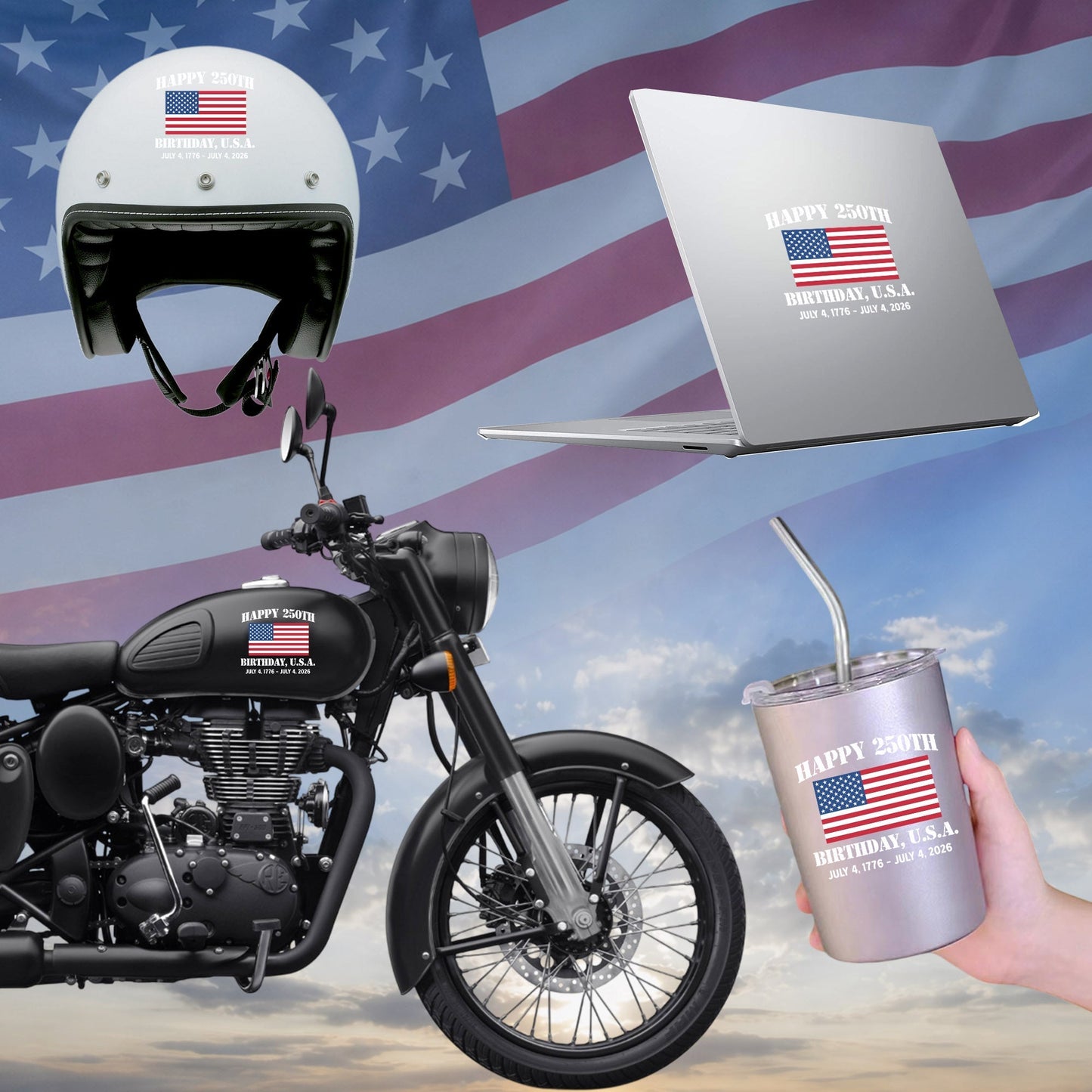 USA 250th Anniversary Decal – Happy Birthday American Flag Sticker for Car