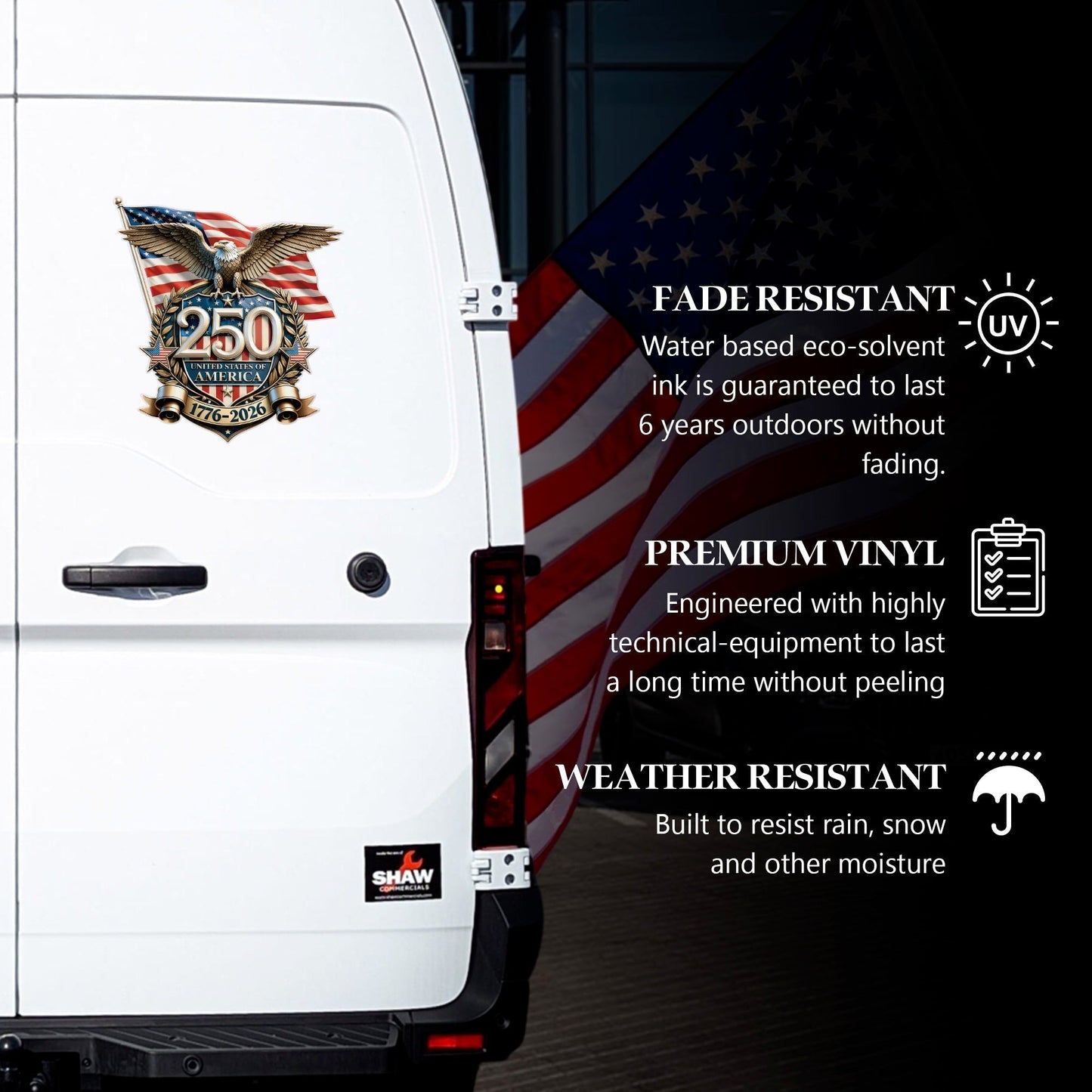 United States of America 250th Anniversary Decal – Eagle, Flag, 1776-2026 Sticker
