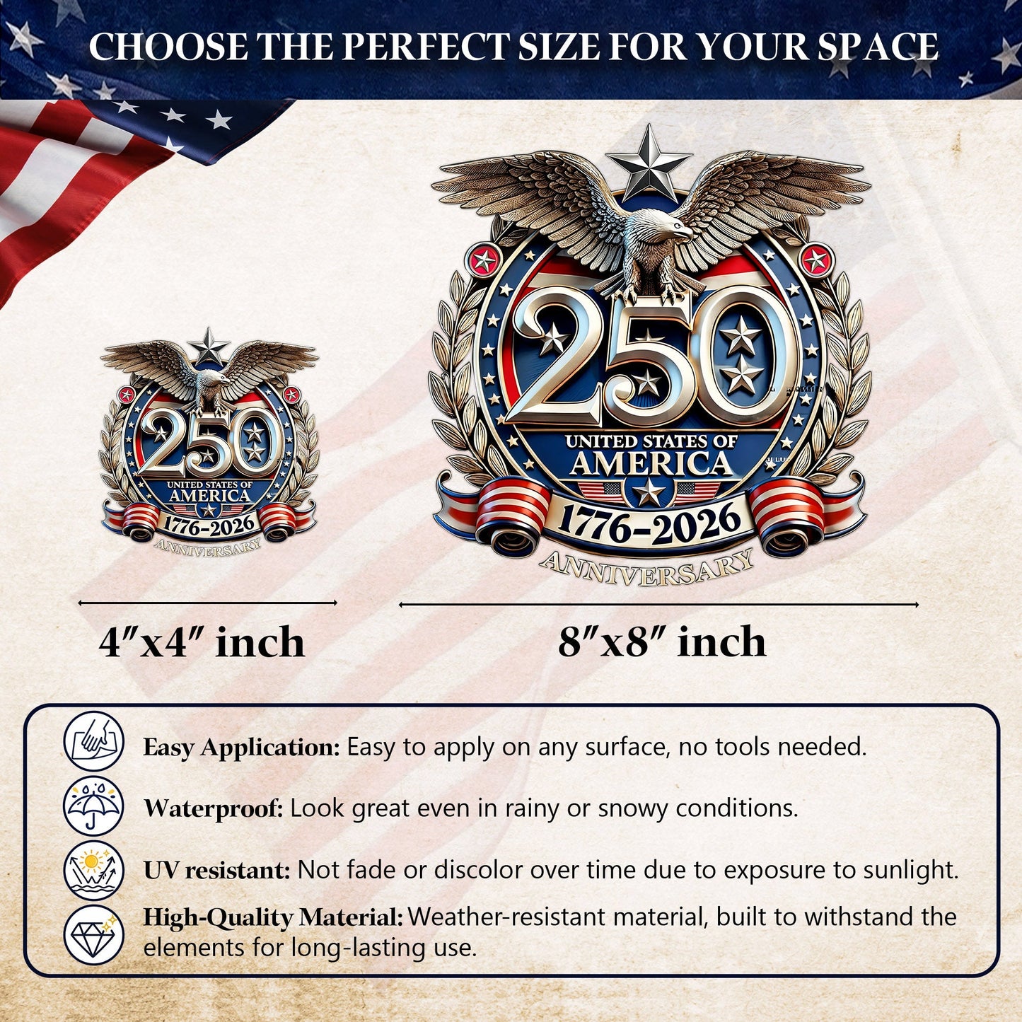 🔥 LIMITED TIME OFFER – 250th Anniversary Decal, United States Of America Eagle Patriotic