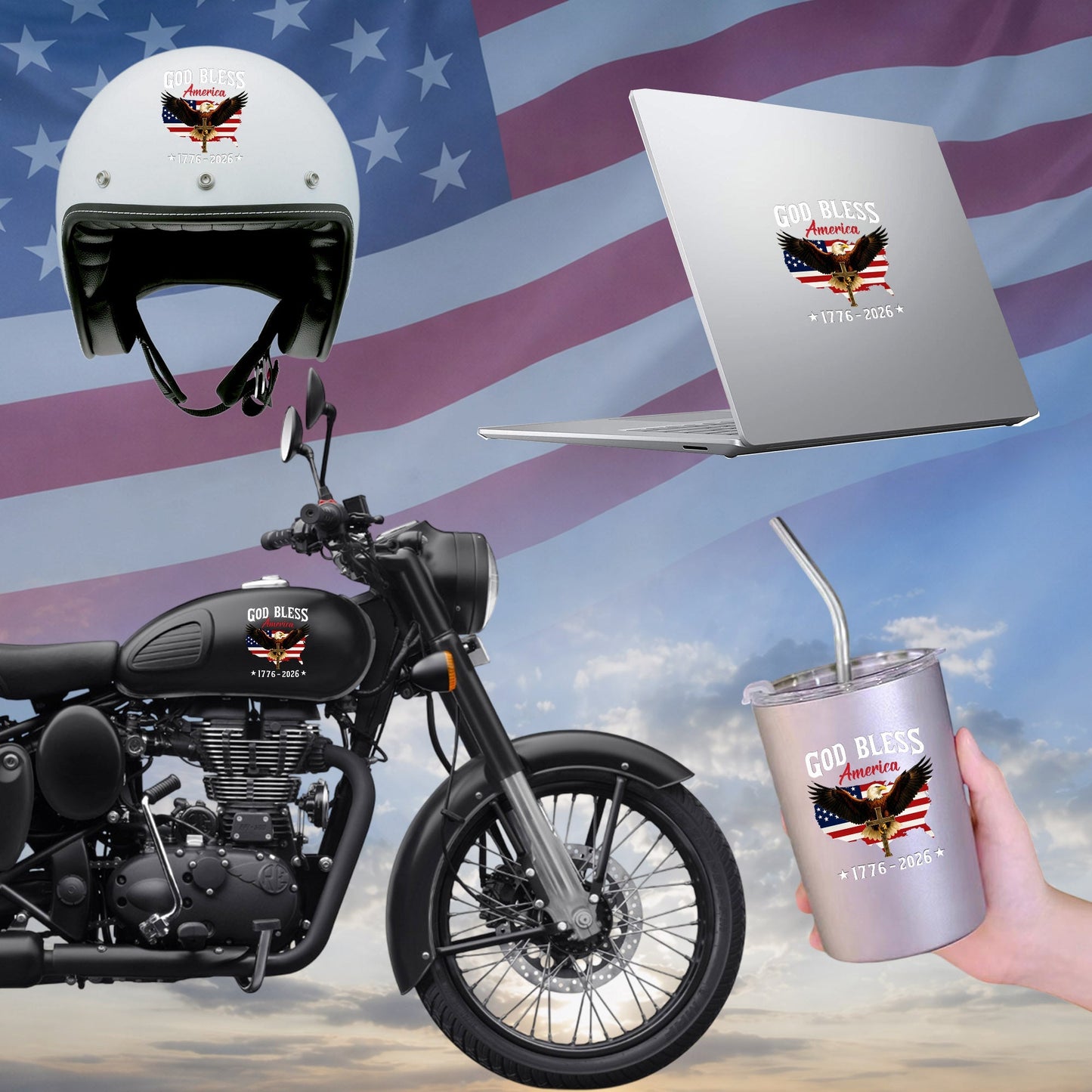 🔥 LIMITED TIME OFFER - God Bless America 250th Anniversary Decal, Christian Eagle Patriotic