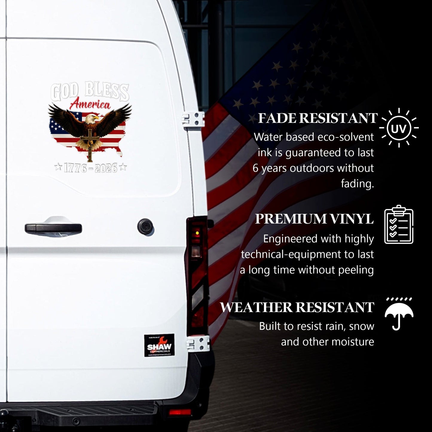 🔥 LIMITED TIME OFFER - God Bless America 250th Anniversary Decal, Christian Eagle Patriotic