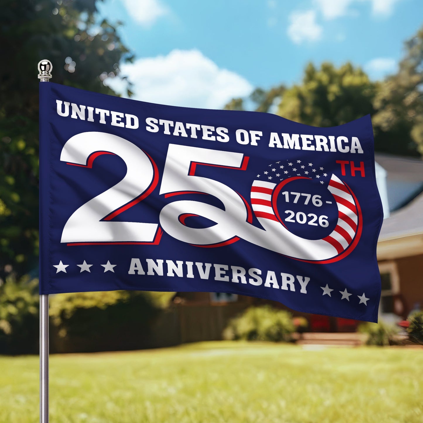 Patriotic 250th Anniversary 1776 2026 United States of America Semiquincentennial Grommet Flag