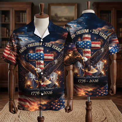 America 250th Anniversary Toile De Jouy Style Patriotic Hawaiian Shirt