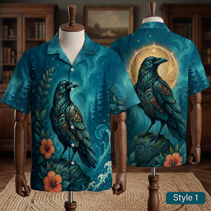 Native Raven Pattern Hawaiian Shirt for Adults & Kids