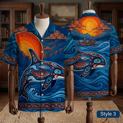 Native Raven Pattern Hawaiian Shirt for Adults & Kids
