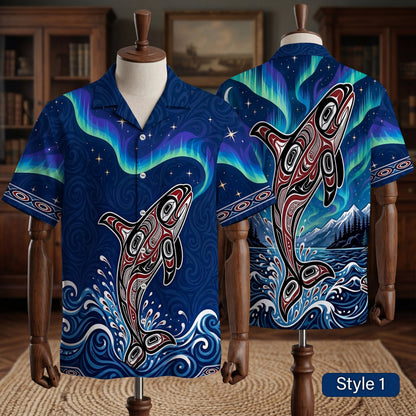 Native Orca Pattern Hawaiian Shirt for Adults & Kids