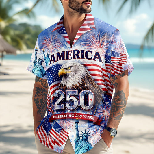 America 250th Anniversary Toile De Jouy Style Patriotic Hawaiian Shirt