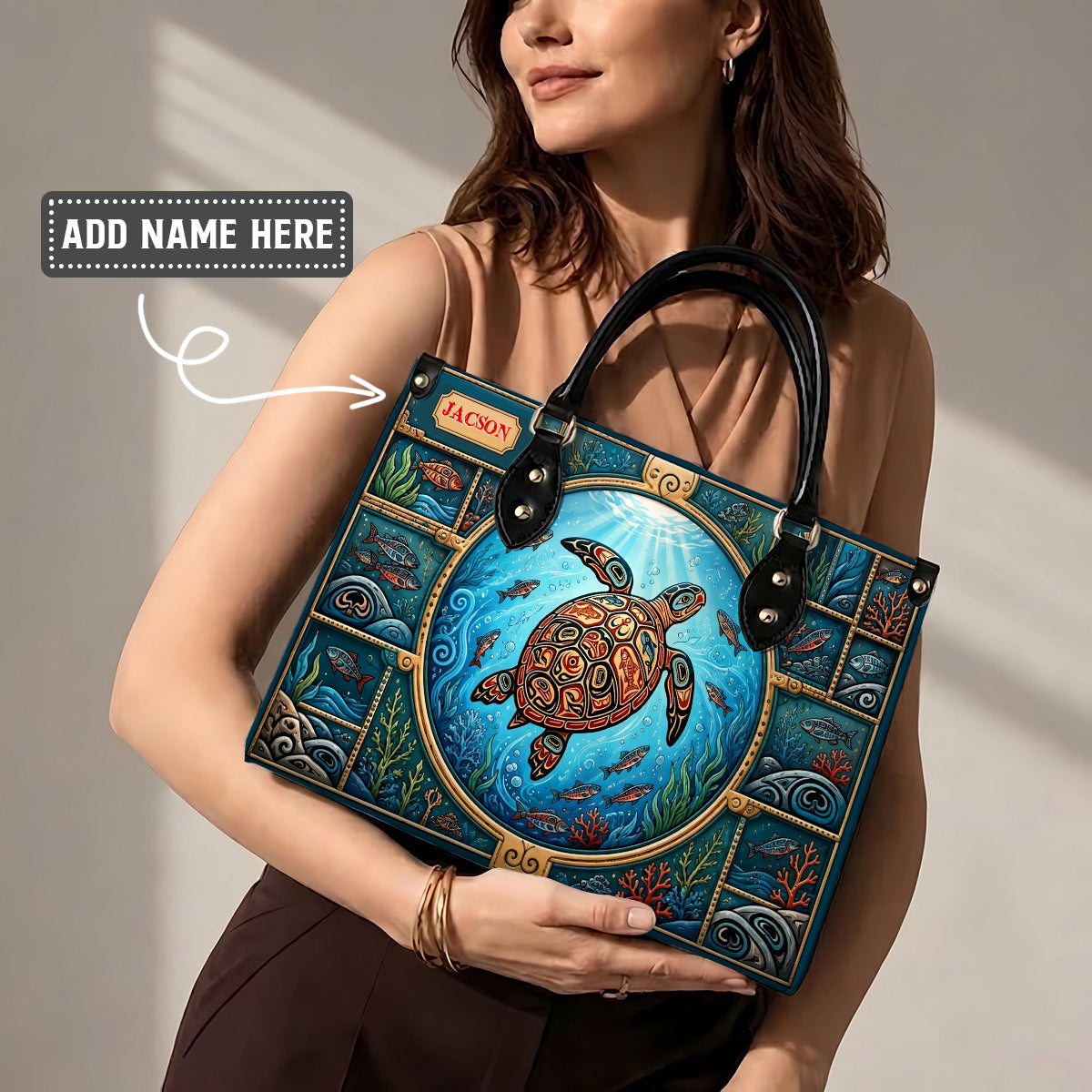 Sacred Turtle Ocean Personalized Leather Bag