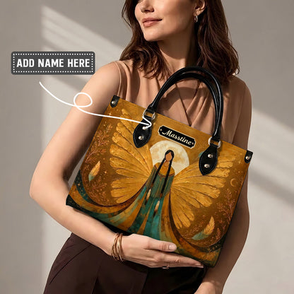 Golden Winged Grace Personalized Leather Bag