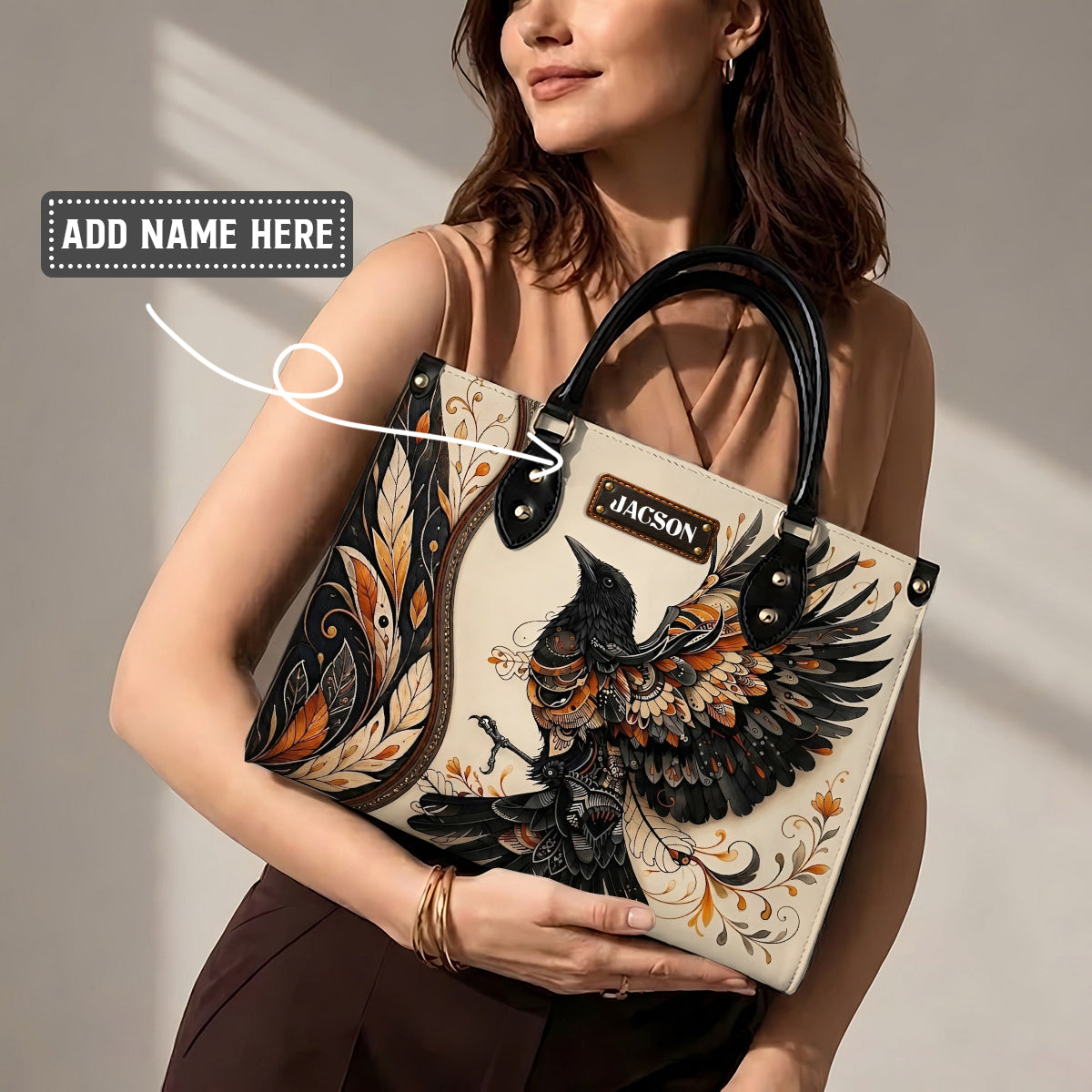 Raven Ember Spirit Personalized Leather Bag