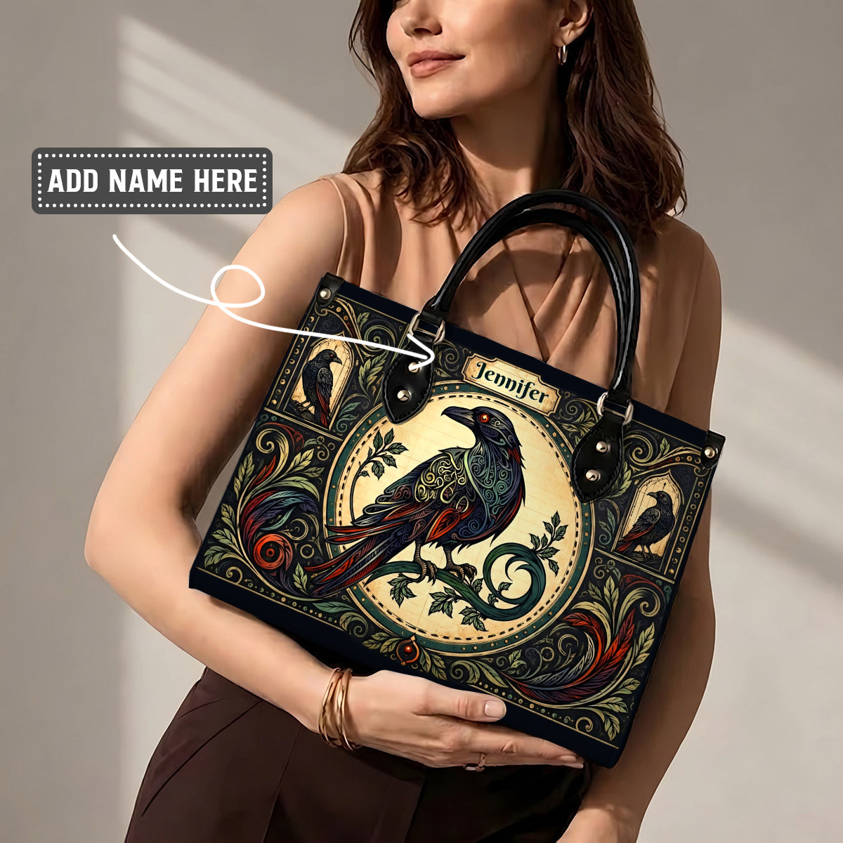 Raven Midnight Wisdom Personalized Leather Bag