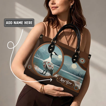 Moonlit Goose Serenity Personalized Leather Bag