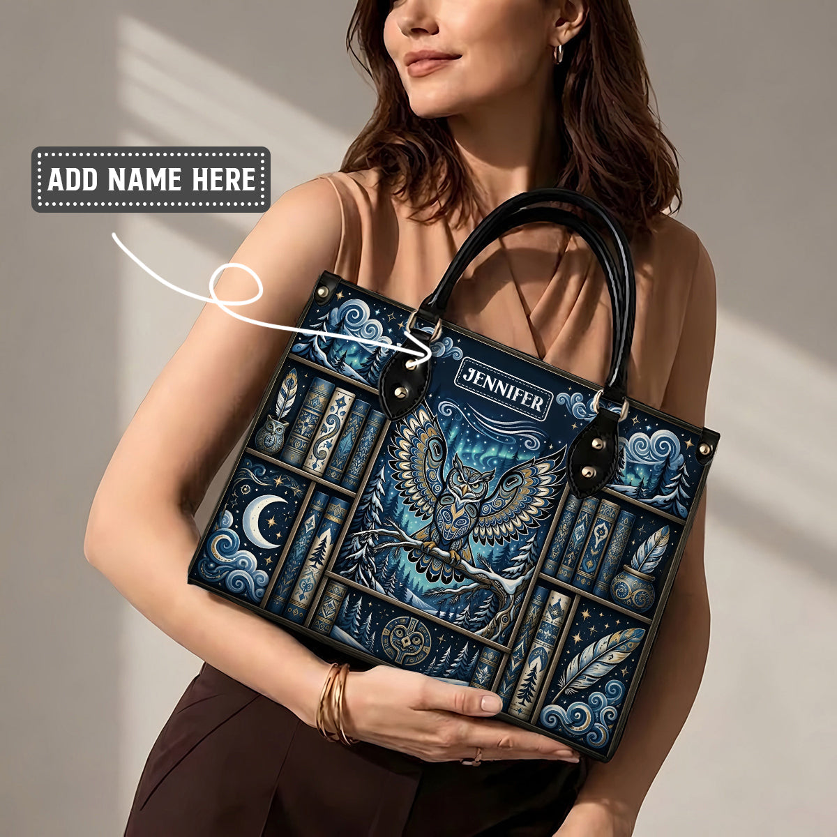 Celestial Owl Wisdom Personalized Leather Bag