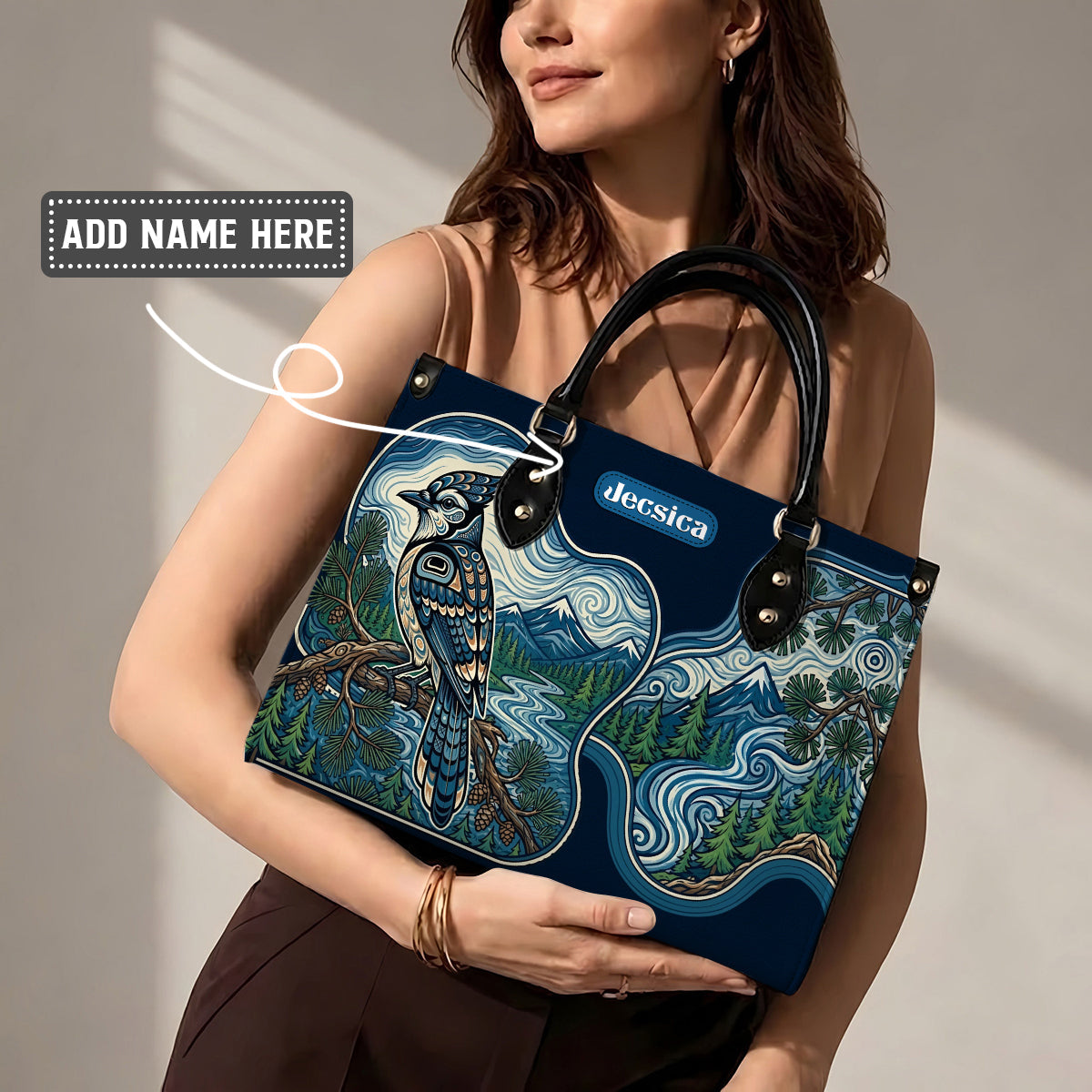 Blue Jay Forest Whispers Personalized Leather Bag