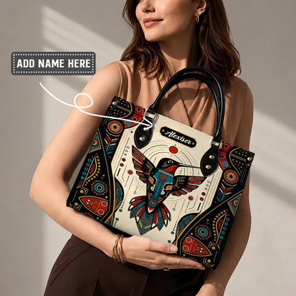 Hummingbird Solar Emblem Personalized Leather Bag