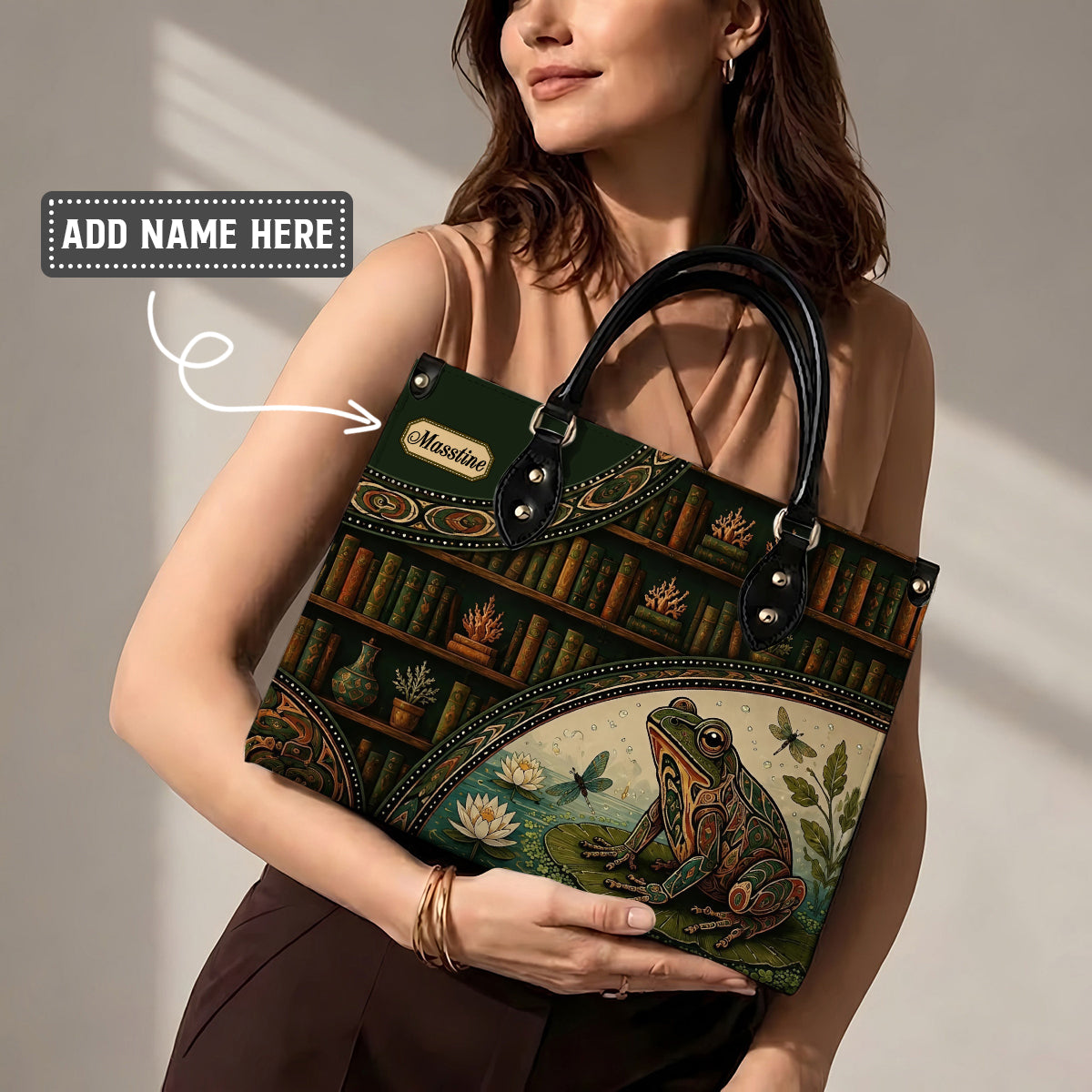 Emerald Frog Harmony Personalized Leather Bag