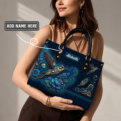 Azure Hummingbird Reverie Personalized Leather Bag