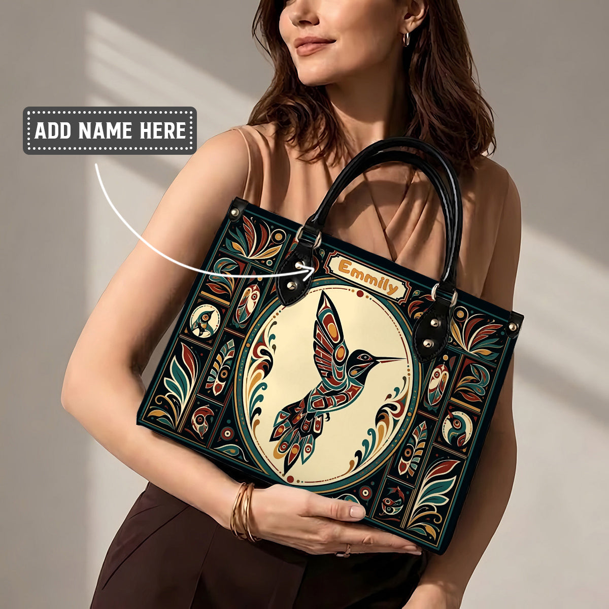 Hummingbird Eternal Grace Personalized Leather Bag