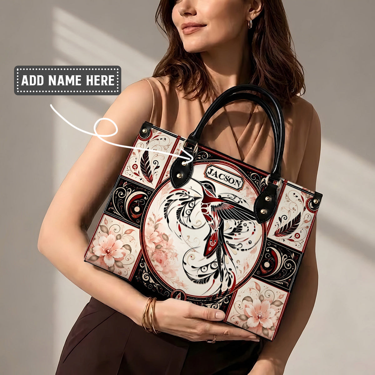Ruby Hummingbird Elegance Personalized Leather Bag
