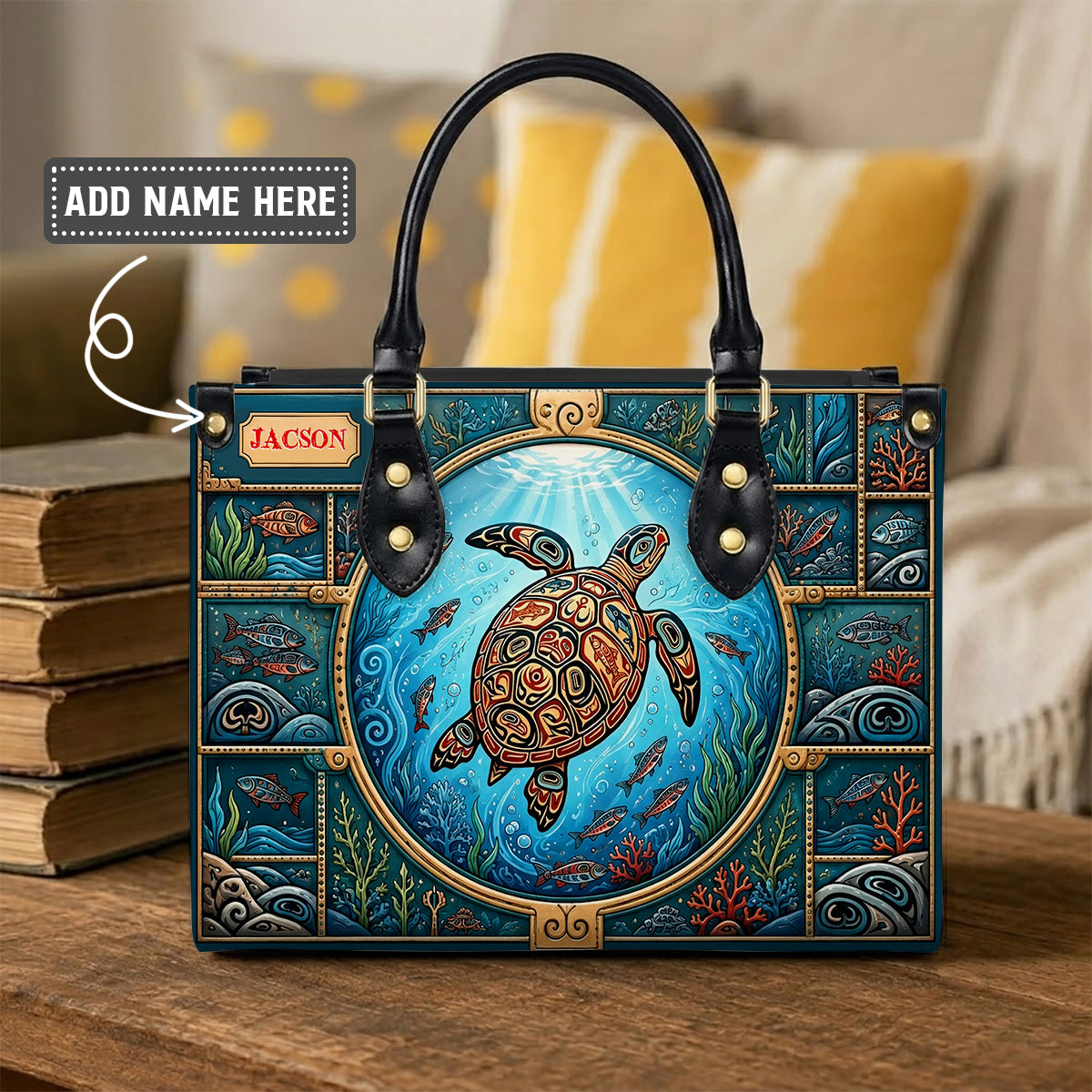 Sacred Turtle Ocean Personalized Leather Bag