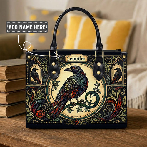 Raven Midnight Wisdom Personalized Leather Bag