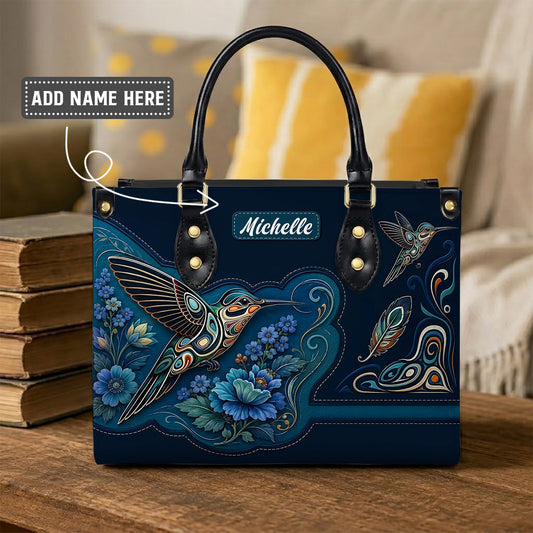 Azure Hummingbird Reverie Personalized Leather Bag