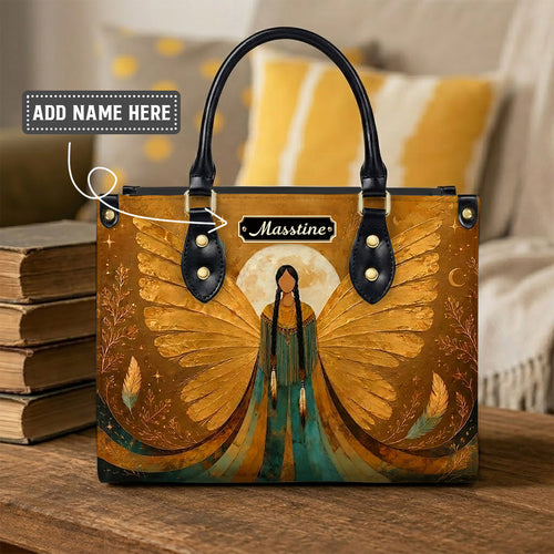 Golden Winged Grace Personalized Leather Bag