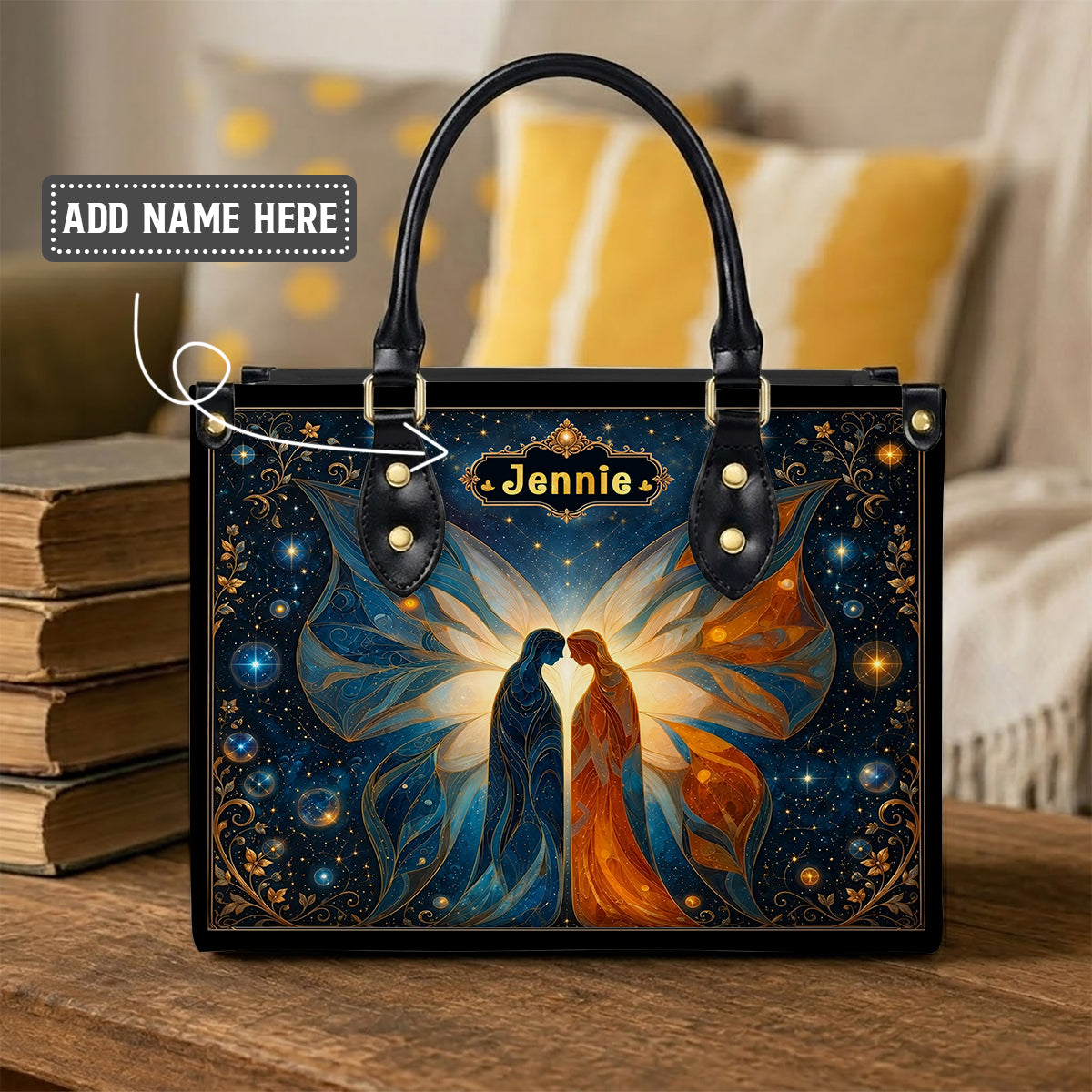 Twin Souls Embrace Personalized Leather Bag