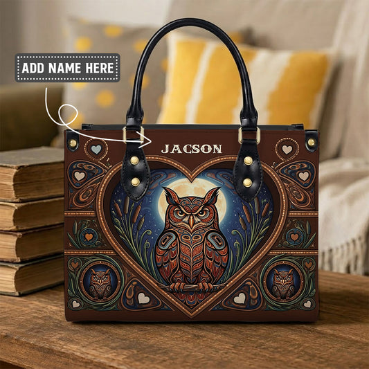 Moonlit Owl Wisdom Personalized Leather Bag