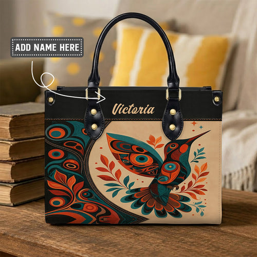 Hummingbird Ember Bloom Personalized Leather Bag