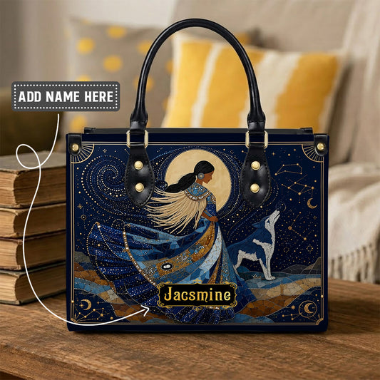 Moonlit Wolf Woman Personalized Leather Bag