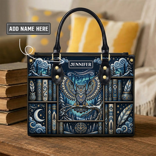 Celestial Owl Wisdom Personalized Leather Bag