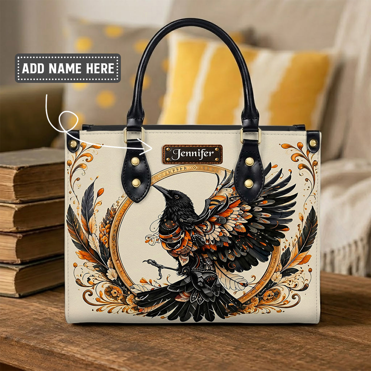 Raven Eternal Wings Personalized Leather Bag